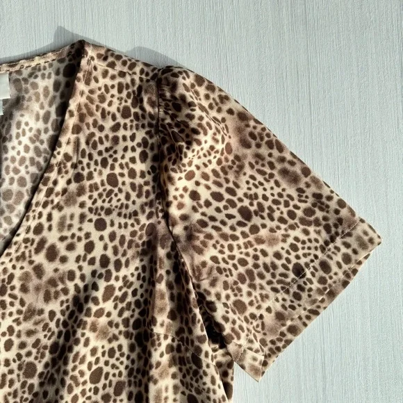 A NEW DAY V Neck Mini Dress XS Leopard Short‎ Sleeve Ruffle Hem Slip On Casual - Picture 10 of 11